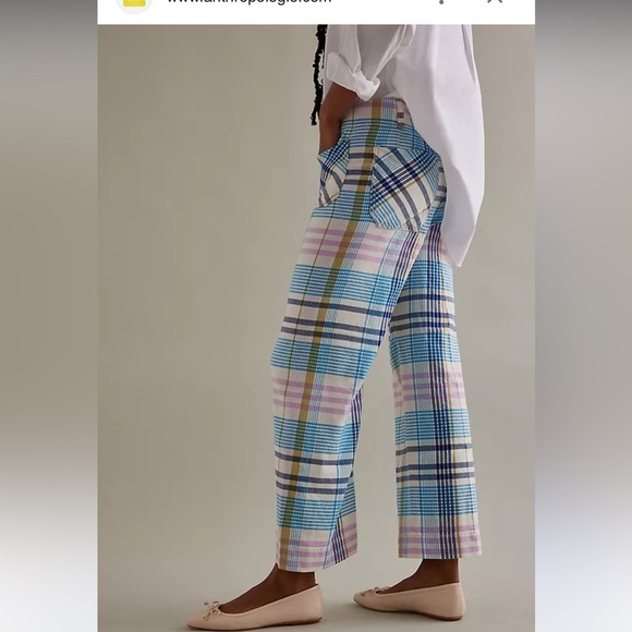 Anthropologie Colette Plaid Wide Leg Pants in Blue and Pink 34 - Picture 5 of 5